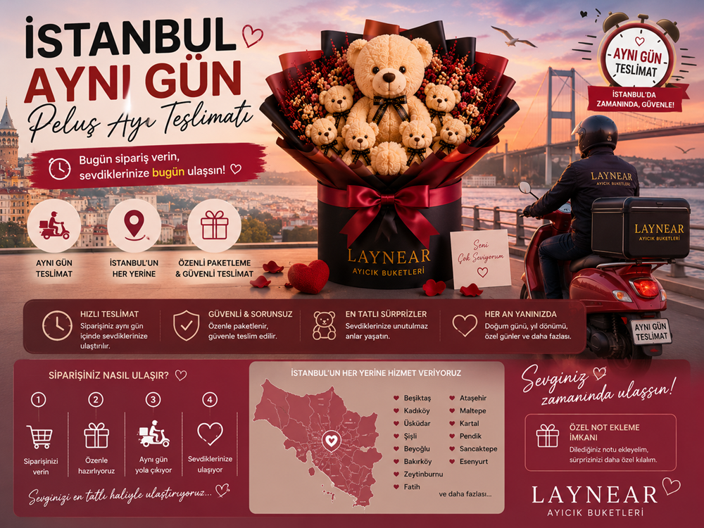 istanbul aynı gün ayıcık buketi hediye teslimatı,