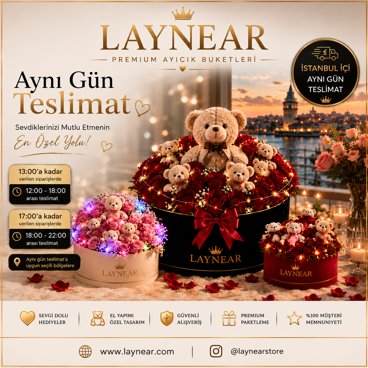 LAYNEAR Premium Ayıcık Buketleri | İstanbul Aynı Gün Teslimat